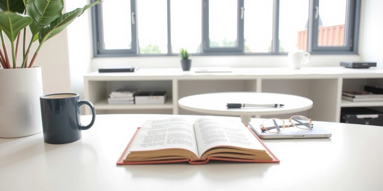 Imagine modernă a unui blog cu o carte deschisă și o tabletă într-un spațiu curat