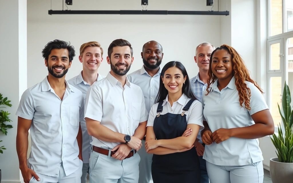 Grup divers de angajați fericiți și colaborativi la locul de muncă