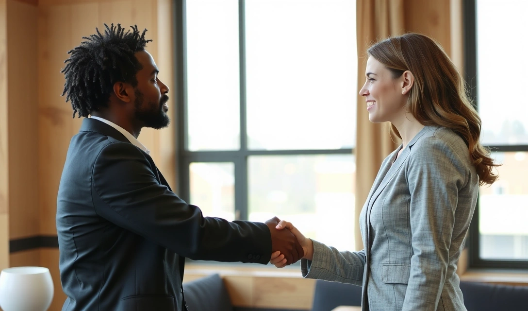 Două persoane dând mâna, simbolizând parteneriatul