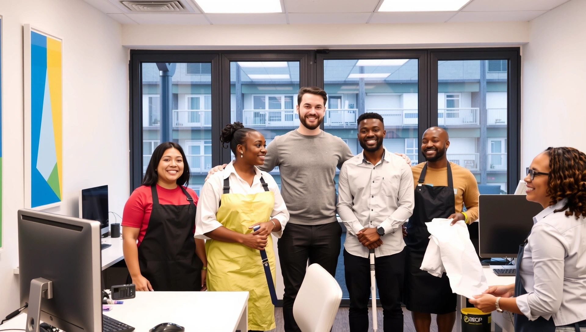 Echipă de curățenie profesională zâmbind