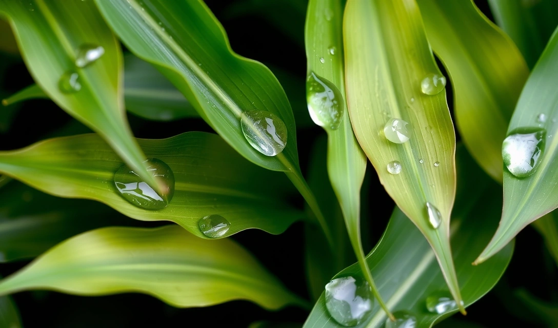 Frunze verzi stilizate cu picături de apă