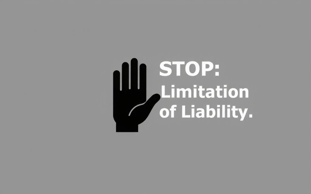 Simbol de avertizare cu o mână care oprește, ilustrând limitarea răspunderii